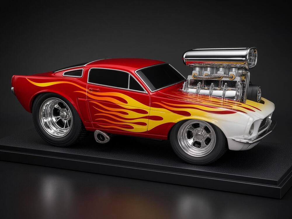 Muscle Machines 1966 Mustang Fastback Red Flames 1:18 Diecast Blown Hot Rod
